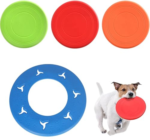 4 Pack Dog Frisbee, Durable Dog Frisbee Toy for Outdoor Fun, Kong Style Frisbee for Dogs, TPR Material Frisbee Set with 1 Large and 3 Medium Discs for Training and Beach Play
