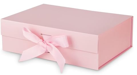 Presentask med rosett, återanvändbar presentförpackningslåda, magnetisk presentförpackning med lock, för födelsedag, jul, alla hjärtans dag (rosa)