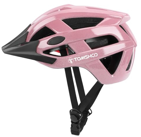 TOMSHOO Casco Bici MTB Ultraleggero Uomo Donna, Traspirante con Visiera Removibile e Rete Anti-Insetti,Regolabile 58-61cm PC+EPS, Riflettente Notturno – Mountain Bike Monopattino Elettrico