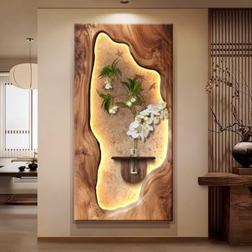 YVYKFZD Decoración de Pared rústica en 3D, Esculturas de Pareds LED con jarrones, Arte de Pared 3D de Arenisca, Lámpara de pareds Creativa, Mural escultórico Entrada(Brown 1,40x80cm/15.7x31.4)