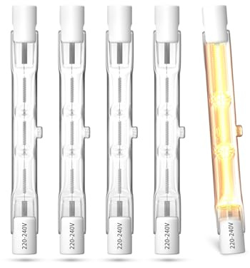 Klarlight R7s 78mm Bombilla Halógena, 48W R7S 78mm J78 Tipo J Proyector Lineal de Doble Extremo Regulable Blanco Cálido 2800K, para Luces de Techo, Lámparas de Pie, Iluminación de Paisaje, 5-Unidades