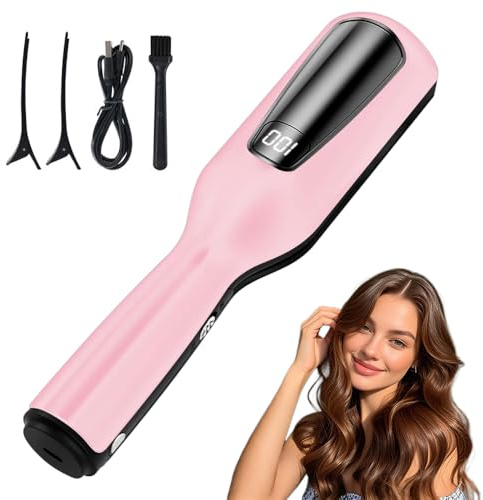 ZMCVOE - Tagliacapelli elettrico con doppie punte e display a LED, senza fili, con ioni negativi, doppie punte per doppie punte rotte, secche, fragili e crespe (rosa)