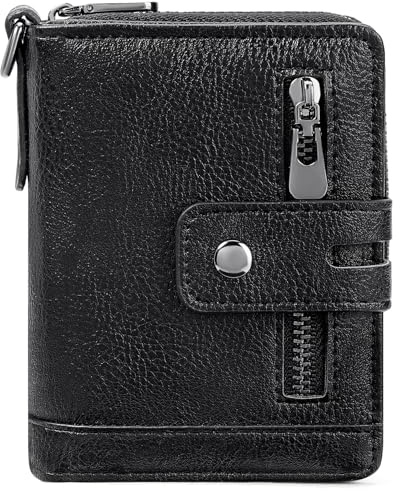 GAEKEAO Portefeuille Homme, Porte Carte en Simili‑Cuir à Double Pli avec Poche Extérieure Zippée, Petit Portefeuille Homme avec Anneau en D et Grand Compartiment Principal Zippé, Porte Monnaie Hommes