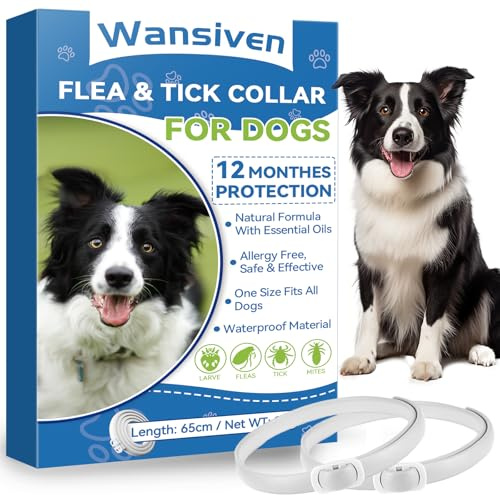Wansiven Collari Antipulci per Cani, Collare Antipulci Regolabili da 65 cm per Cani, Zecche Impermeabili, Protezione 12 Mesi