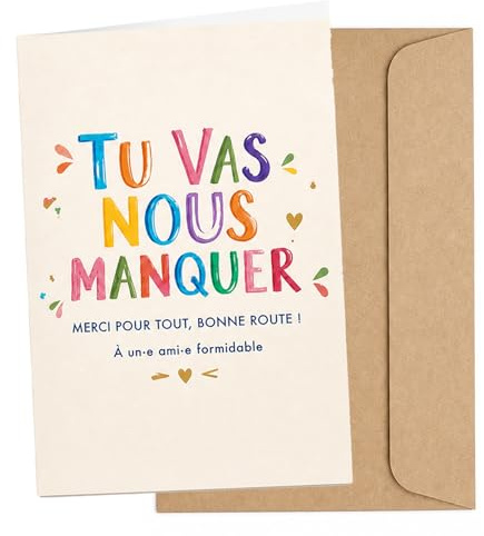 AHEZQILU Carte Depart Collegue de Travail Original, Carte de Départ Grand Format avec Enveloppe Kraft, Carte Remerciement pour Retraite, Mutation, Professeur ou Ami