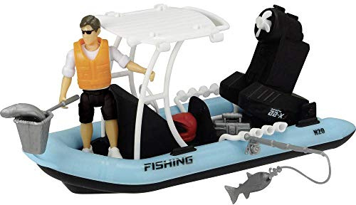 Dickie Toys Playlife-Schlauchboot Set, Boot mit Schwimmfunktion, Angelzubehör, Anglerboot, inkl. Actionfigur, 20 cm, ab 3 Jahren
