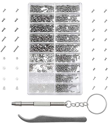 Jalan Brillenwerkzeug Set, 1000 Stk Uhrmacher Schrauben Reparatur Kit Brillenschrauben mit Magnetischer Schraubendreher & Pinzette für Brillen Uhren Sonnenbrillen Schmuck Laptop Schmuck