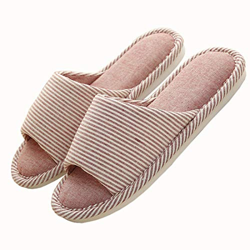 Cicilin Bekväma vardagliga bomullslin för kvinnor och män, halkfria tofflor med öppen tå sandaler bomull spa resa hotelltofflor (rosa 39/40 EU)