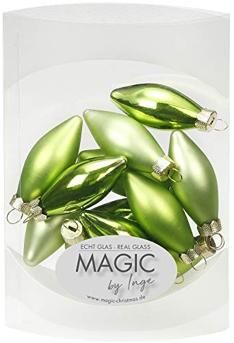 Inge-glas Christbaumschmuck Oliven klein | 12 TLG 4,5 cm | Weihnachtskugeln Weihnachtsbaumanhänger Mini Christbaumanhänger (Sparkling Nature)