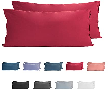 Komfortec 100% Baumwolle Kissenbezüge 2er Set 40x80 cm, Superweicher Premium Jersey Kopfkissenbezug 150 g/m², Kissenhülle, Aurora Rot