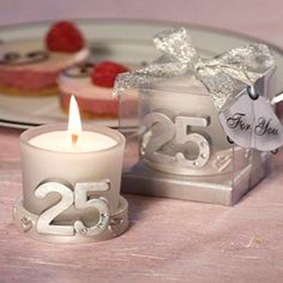 Lote de 12 Velas Boda 25º Aniversario - Bodas de Plata, recuerdos para boda de 25 aniversario, detalles boda plata.