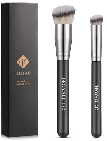 TEOYALL Kabuki Pinsel Set, 2 Größen abgewinkelt Foundation Pinsel Concealer Pinsel Kontur Pinsel mit dichten synthetischen Borsten