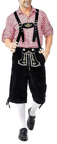 LVCBL Herren Trachten Lederhose Trachtenlederhose Trachtenhose Kniebund Lang Schwarz 2XL