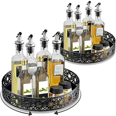 Drehteller Organizer 2 Stück Gewürzregal 360° Drehteller Kühlschrank Organizer, Küchen Organizer Gewürzhalter Schrank Organizer für Küche Gewürze gewürzgläser, Schränke