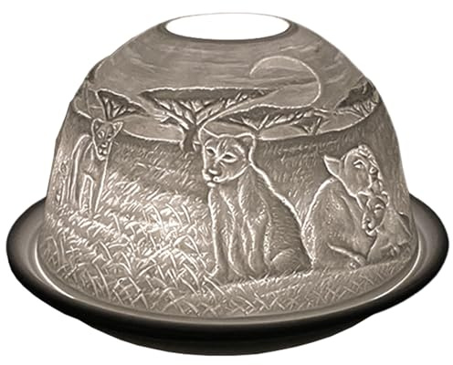 Cello Porcelain Tealight Holder Dome - Lion King Design 3D Loving Image Projection for Scented Unscented Tealights & LED Candle Holder Wax Warmer Men and Women Animal Decor for Home Room Mother's day