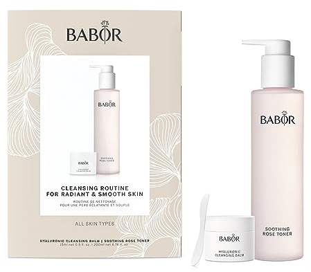 BABOR Hyaluronic Cleansing Balm & Rose Toner Set, Reinigungsset, für strahlende, geglättete Haut ohne Spannungsgefühle, beruhigend, 2 Teile