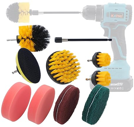 TOPWAY Lot de 12 Brosses Nettoyage pour Perceuse, Kit de Brosses à Récurer, pour Jantes de Voiture, Roues, Toilettes, Baignoire, Éviers, Carrelage, Cuisine, Céramique, Sol