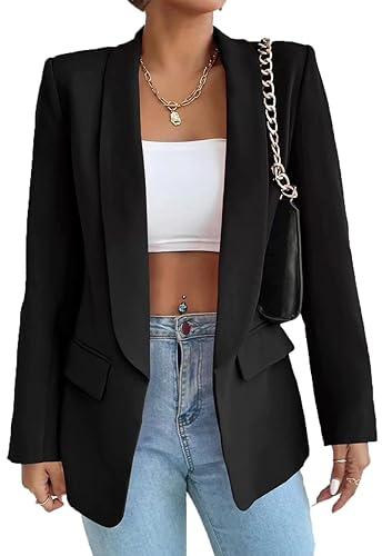 LIAOPUFUS Femme Blazer Slim Fit Elégant à Manches Longues Costume à Revers Business Veste de Costume Tailleur Bureau d'affaires avec Poches Couleur Variétée(S,2-Noir)
