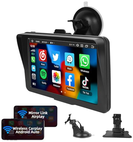 Podofo 7 Zoll Wireless Apple Carplay Android Auto Tragbares Autoradio Touchscreen Auto Stereo Radio mit Bluetooth, UKW-Übertragung, Apple Airplay, Spiegel-Link