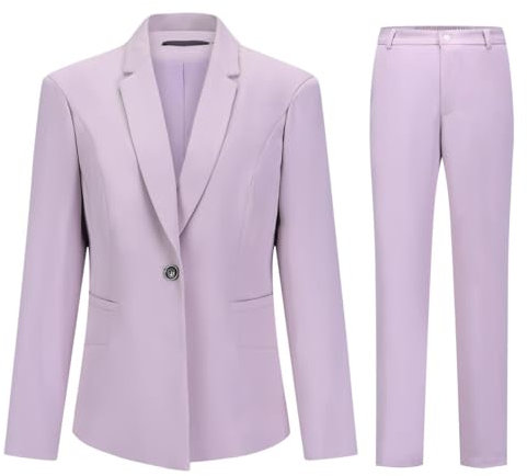 YUNCLOS Damen 2 Stück Büro Lady Business Anzug Set Slim Fit Blazer Hose, fliederfarben / violett, Klein
