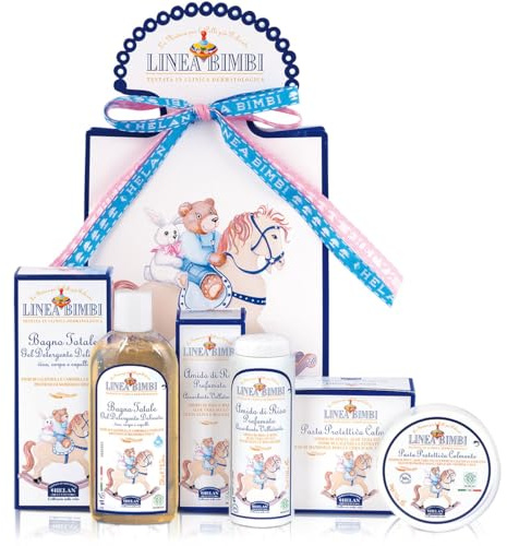 Helan, Linea Bimbi - Cesta Bebé Recién Nacido Niño con Gel de Ducha y Champú sin Sulfatos ni Parabenos 250 ml + Crema Pañal Bebé 100 ml + Almidón de Arroz Bebé contra Irritación 75 gr - Made in Italy