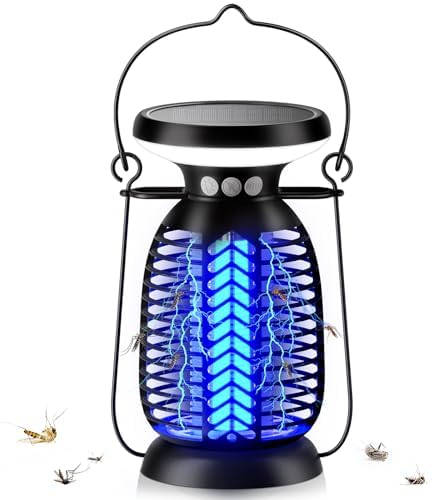 VTHW Insektenvernichter Elektrisch Solar, 3W 2200V Insektenfalle UV Mückenlampe, 2 IN 1 Fliegenfalle Elektrisch Grid Mückenlampe Wirksam zum Reduzieren Fliegender Insekten für Innen und außen Garten