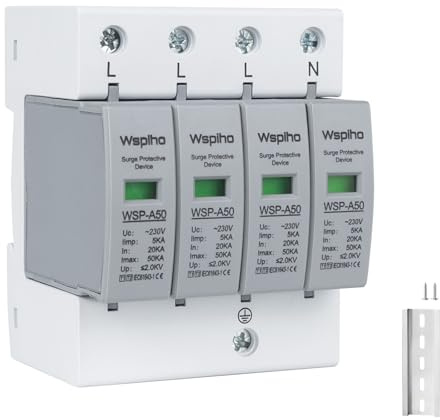 WSPIHO 4-Polig Überspannungsschutz,Überspannungsableiter Typ 1+Typ 2,230V Überspannungsschutzgerät für den Blitzschutz Surge Arrester Surge Protection