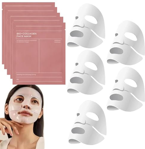 5Pcs Bio Collagen Mask, Mascarilla de Colageno, Mascarilla Bio Colágeno Noche, Collagen Real Deep Bio Mask, Iluminar el Color de La Piel, Reducir las Líneas Finas, Hidratante (A)