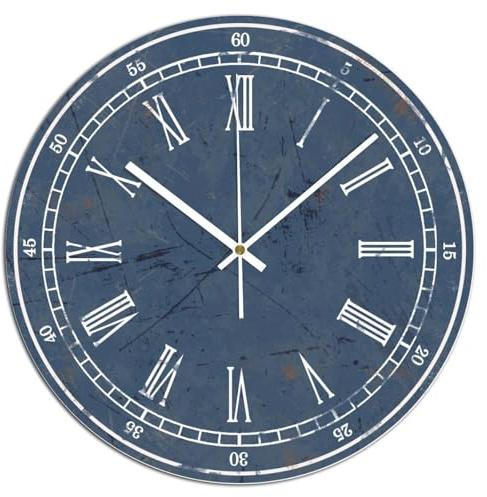 Yelolyio Horloge murale en bois de 38,1 cm silencieuse, sans tic-tac, bleu marine, grande horloge murale à piles, décoration pour bureau, école, chambre, maison, cuisine, cadeau de pendaison de