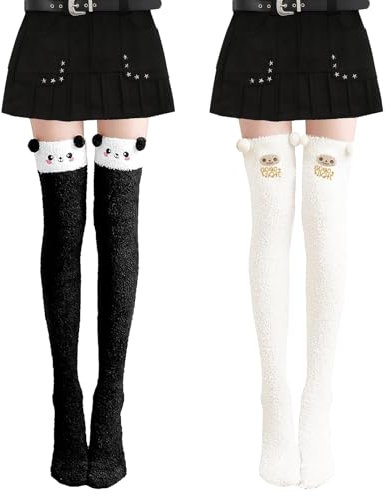 MININUSI 2 Stück Knie Socken, Beinwärmer, Einheitsgröße Gestrickte Strümpfe, Kniestrümpfe, Oberschenkelhohe Socken, Oberschenkelstrümpfe, Überkniestrümpfe, Overknee Strümpfe für Damen und Mädchen