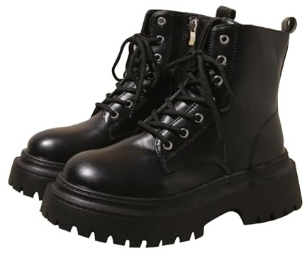 Lace Up Combat Boots Women | Classic Lace-Up Chunky Boots Side Zipper Flatform Casual Boot Comfortable Walking Buckle Boots Thick Sole Non Slip Short Boots Round Toe Outdoor Ankle boots