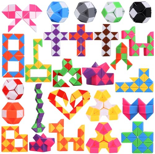 26 Pièces Magic Snake & 24 Blocs Cube Puzzle, Jouets pour Adultes et Enfants Faveurs de Fête d'anniversaire
