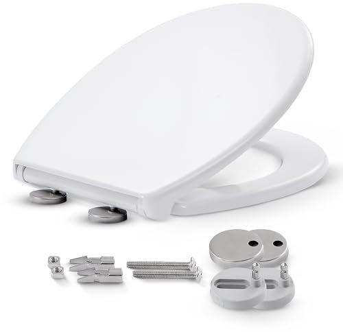 Arebos Abattant de WC Ovale en Duroplast | Système d’Abaissement Automatique | Universel | Charge Max. 150 kg | Couvercle Inclus | Montage Facile et Sécurisé