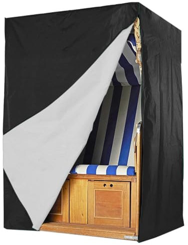 AROMUJOY Strandkorb Schutzhülle, Abdeckhaube für Strandkörbe aus 420D Oxford Stoff, Abdeckung Strandkorbhülle Winddicht Winterfest und UV Beständig, 135x105x175/140cm, Schwarz
