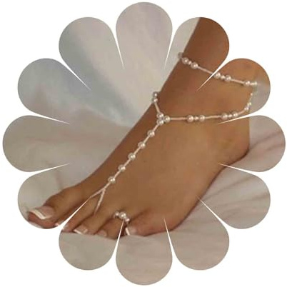 Aneneiceera Boho Stratificato Perla Cavigliera Bracciale Perla A Piedi Nudi Cavigliera Perline Bianco Cavigliere Perle Anello Punta Cavigliere Cavigliere Zingaro Piede Catena Gioielli Per Le Donne