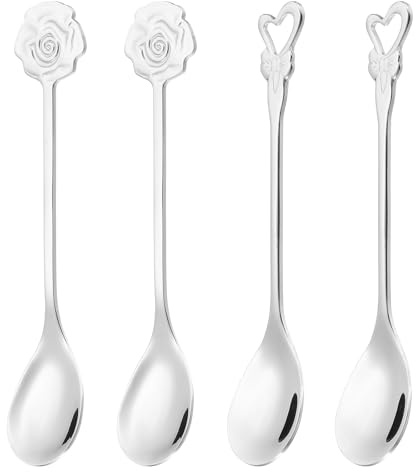 PATIKIL 4pcs Coffee Spoons, Heart/Rose Tea Spoons 304 Stainless Steel Teaspoons Small Cute for Stirring Espresso Coffee Bar Tableware Dessert Flatware Tea Party, Silver