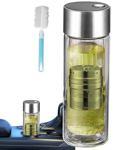 Poupangke Bottiglia d'acqua con filtro - Bicchiere di 40 cl,resistente ad alta temperatura con coperchio magnetico e doppia parete per idratazione sport viaggio palestra auto scuola