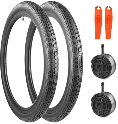 MEGHNA Juego de 2 neumáticos de bicicleta de 12/14/16/18/20/24/26 x 2.35 pulgadas, tubo interior y palanca de neumáticos, neumáticos premium para uso diario y MTB para bicicleta de equilibrio, BMX