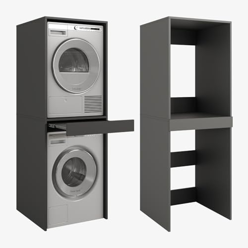 PLATAN ROOM Waschmaschine Trockner Schrank mit Ausziehbrett • Waschmaschinenschrank für Waschmaschine & Wäschetrockner • Überbauschrank 187 x 65 x 66 cm (Anthrazit)