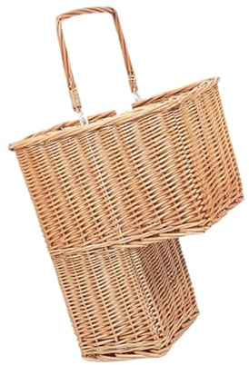 Panier d'escalier fonctionnel en osier avec poignée pour faciliter le déplacement et le rangement des articles ménagers vintage tissé