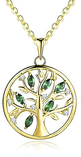 JO WISDOM Collier pour femme - Arbre de vie - Pendentif arbre de vie Yggdrasil famille - Oxyde de zirconium - Pierre de naissance - Bijoux pour femme, Zircone cubique, Zircon cubique