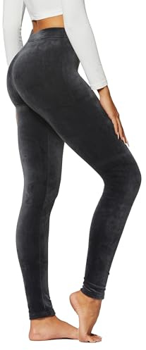 Conceited Velvet Leggings for Women - Soft Warm Velour Pants - Charcoal Grey - Large
