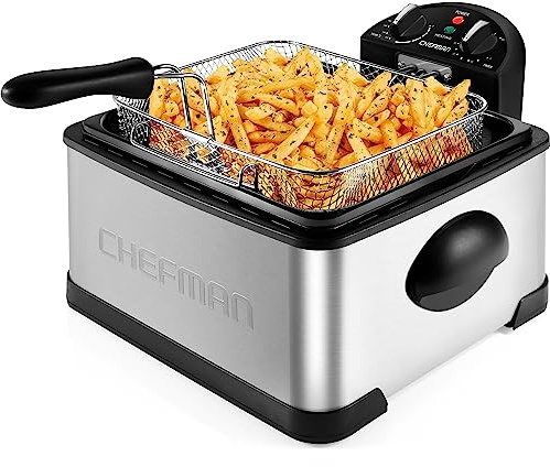 Chefman 4.5 Liter Deep Fryer w/Basket Strainer, XL Jumbo Size, Adjustable Temperature & Timer, Perfect for Fried Chicken, Shrimp, French Fries, Chips & More, Removable Oil-Container, Stainless Steel