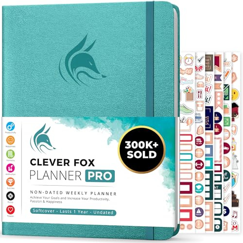 Clever Fox Planner PRO – Weekly & Monthly Life Planner to Increase Productivity, Time Management and Hit Your Goals, 21.5x28cm (Aquamarine)