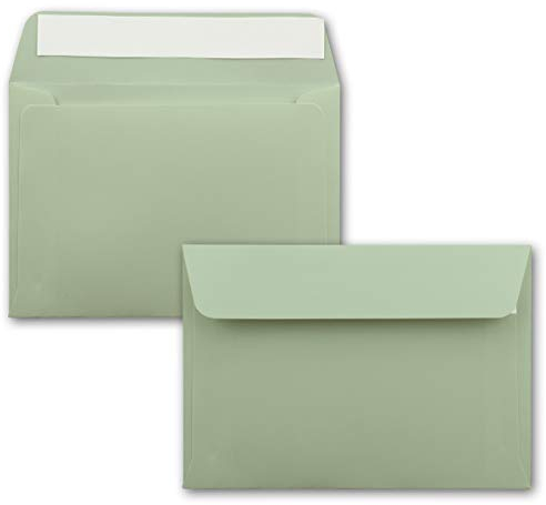 50x Briefumschläge Eukalyptus-Grün DIN C6 Format 11,4 x 16,2 cm - Haftklebung - Kuverts ohne Fenster - Weihnachten, Grußkarten & Einladungen - Für A6 & A4 Papier