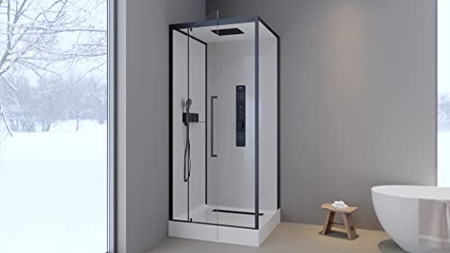MARWELL Komplettdusche Fertigdusche White Square 90 x 90 x 215 cm – Komplett Set inkl. Duschwanne und Armatur - Eckdusche mit Fronteinstieg - Duschkabine mit hochwertigen Aluminiumprofilen