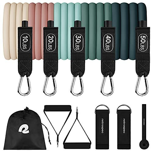 Retrospec Train Resistance Bands Set (5pc) Workout Bands w/Handles, Door Anchor, Carry Bag for Women & Men, Smoothie