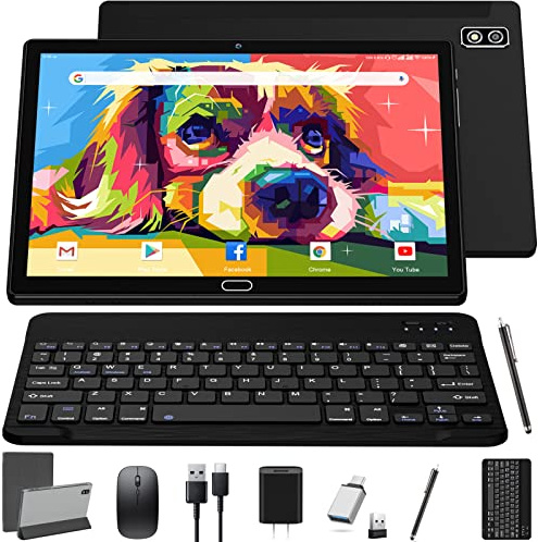 Tablet da 10 pollici Android 11 tablet, 2 in 1 Tablet PC con 4+64/128 GB di memoria Octa-Core, Dual Sim Card Slot Supporto 4G Cellular Tablet con tastiera, fotocamera 13 MP, batteria 6000 mAh, GPS