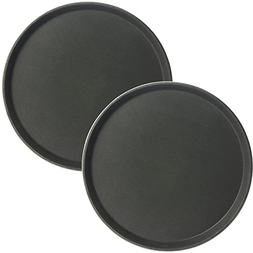 CURTA 2-Pack Restaurant Grade Non-Slip Tray, NSF, 16 Inch, Plastic Rubber Lined Round Serving Tray, Black