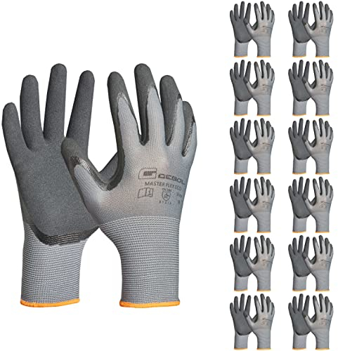 Gebol Master Flex Eco, 12 Paar Arbeitshandschuhe für Werkstatt & Garten, atmungsaktive Nitrilhandschuhe für Herren mit Schutz vor Öl & Nässe, L (Gr. 9)